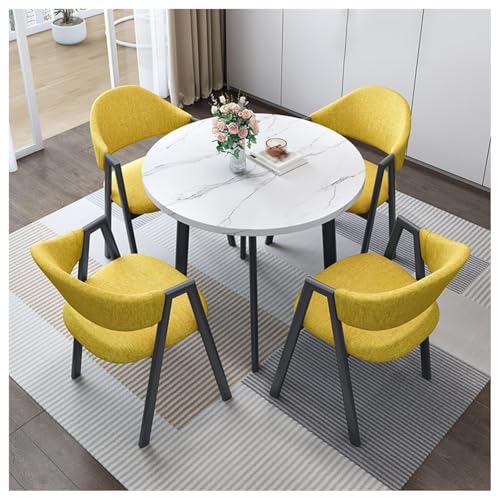 HMGAQNP Juego de Mesa de Comedor Redonda con sillas, Mesa de Comedor Moderna para 4 Personas, Escritorio de recepción de Oficina y Juego de sillas, para Restaurante, Sala de Estar(Yellow-Linen)