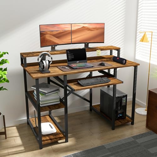 Image of Klaxon Computer Desk for Home Office with Keyboard Tray and Monitor Stand - 120 cm Workstation Table for Gaming, Study and Work, Engineered Wood and Metal Frame, Fd & Black, DIY Installation