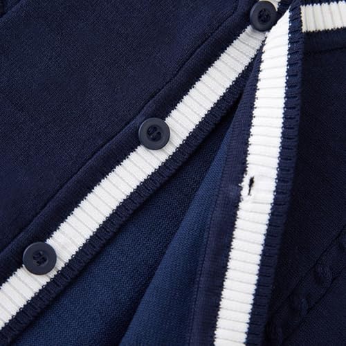 Xiaojmake Boys Girls Cardigan Sweater School Uniform Color Block V-Neck Button Down Sweaters Soft Cotton Knit Outerwear 3-13Y3