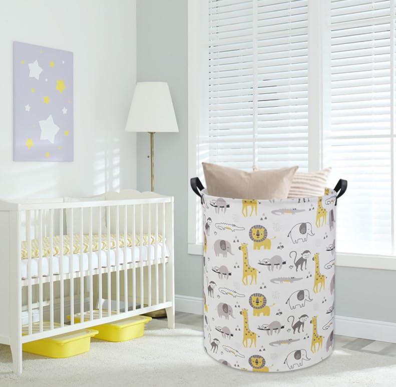 Image of Animal Baby Laundry Basket Baby Hamper Kids Hamper Basket Toy Storage Bin for Boys Room Decor Baby Nursery Hamper Gift Baskets for Bedroom Bathroom(Grey Animal)