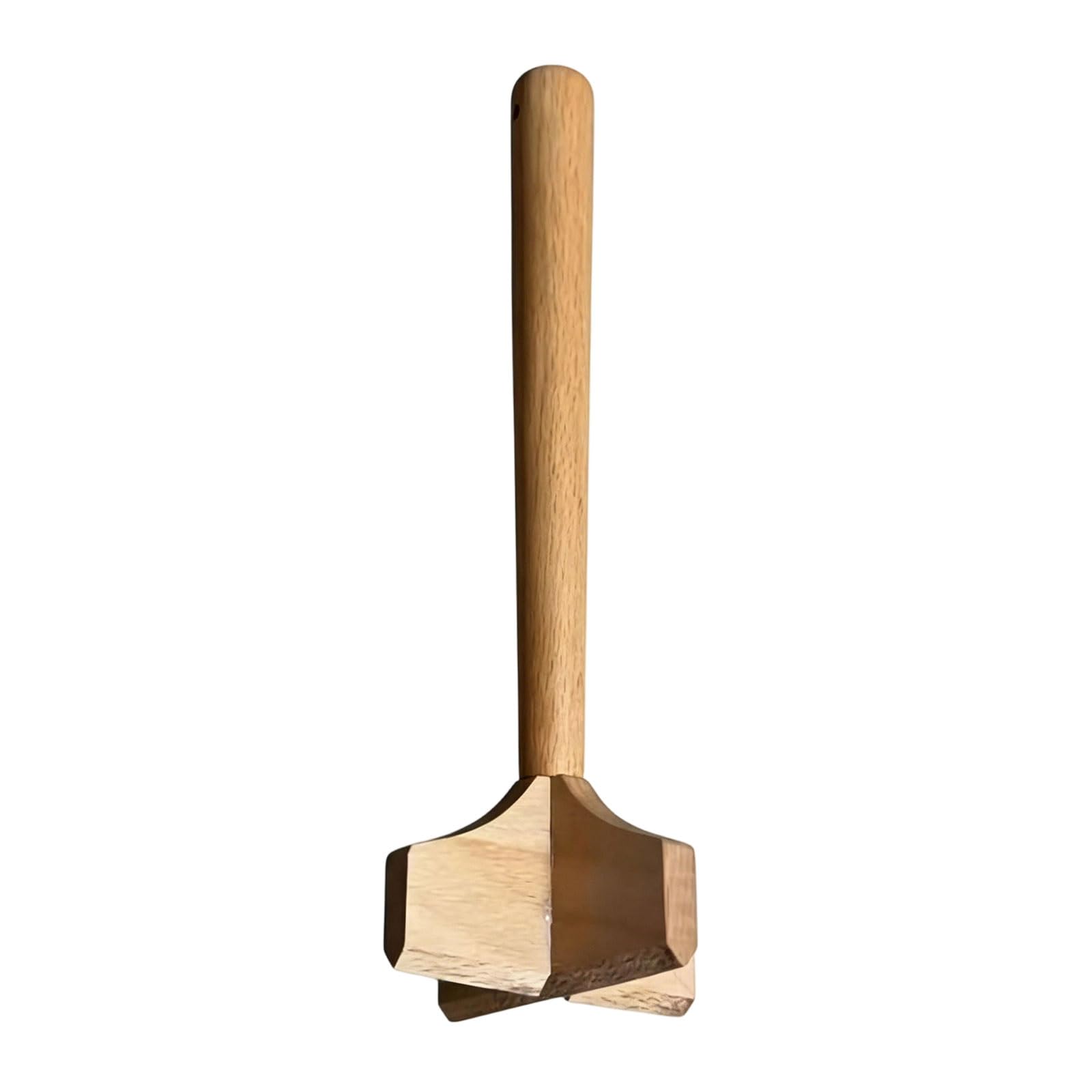 Xinsheinelry Premium Wood Burger Press Meat Tenderizing Utensil with Wide 8.5cm Base Perfect for Even Cooking Results 26cm Handle Versatile Food Masher