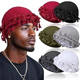 6 Pack Satin Lined Turban for Men, Silky Pre-Tied Halo Head Wraps – Hair Protection Sleep Cap for Waves, Braids