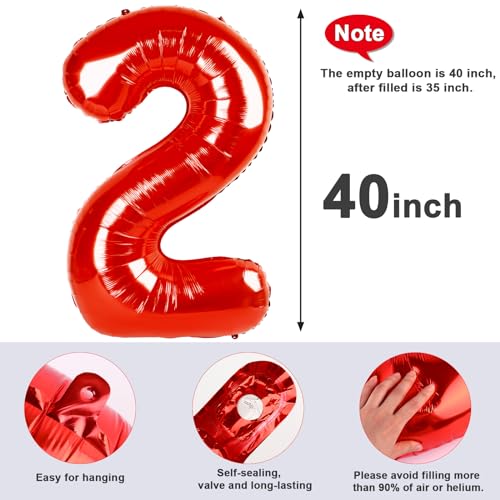 Image of 2 Balloon Numbers Birthday Decorations, 40In Red Balloons for Men Women | Eye-catching Appearance, Perfect Decorative Centerpieces, Convenient Self-sealing Structure, Widely for Various Occasions