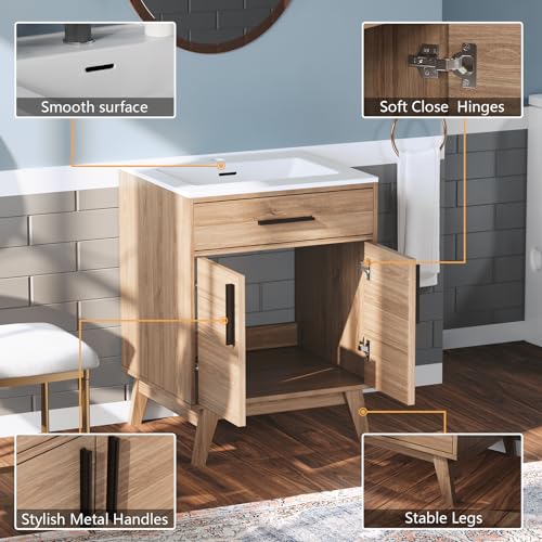 Amerlife CBV002+CBT002-227A+195E 24.5 Inch Bathroom Vanity With Sink Combo, Mid-Century Modern Small Single Bathroom Cabinet Set, Integrated Sink, Soft Closing Doors With Metal Handles thumb #4