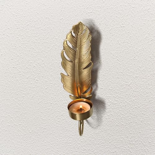 TOVINANNA 2pcs Wall Candle Holders - 7.8inch Gold Leave Candlesticks Holder Metal Candle Sconces Hanging Wall Sconces for Home Wall Decor, Shooting Props - Wall Mounted