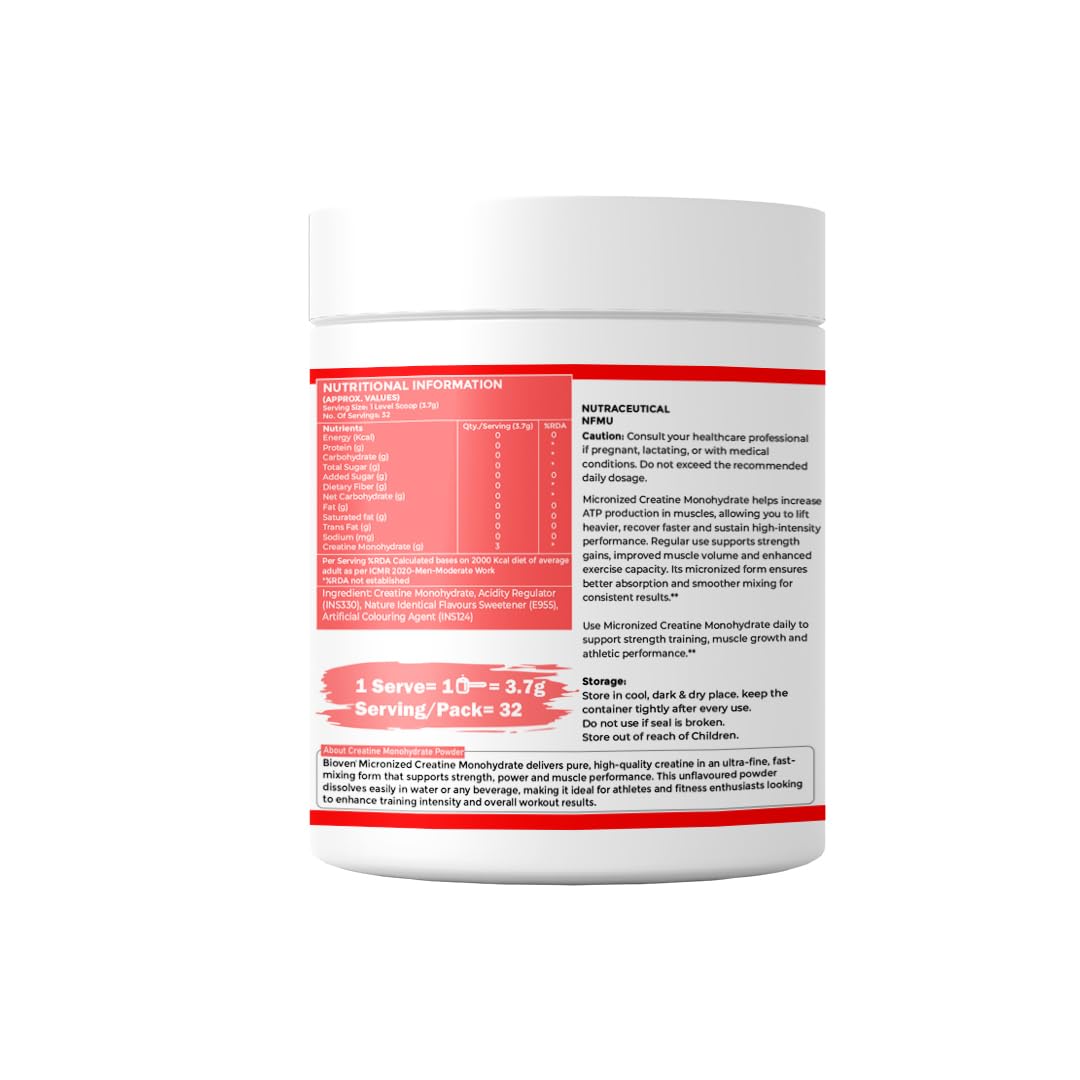 Biovencer Creatine Monohydrate Powder 120g | Muscle Support & Strength Nutrition | Unflavoured Pre-Workout Supplement for Adults 2