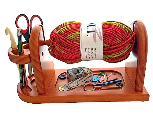 Magnetischer Wollabwickler Aus Holz | Doppelachse Mit Schubladen Für Strickzubehör