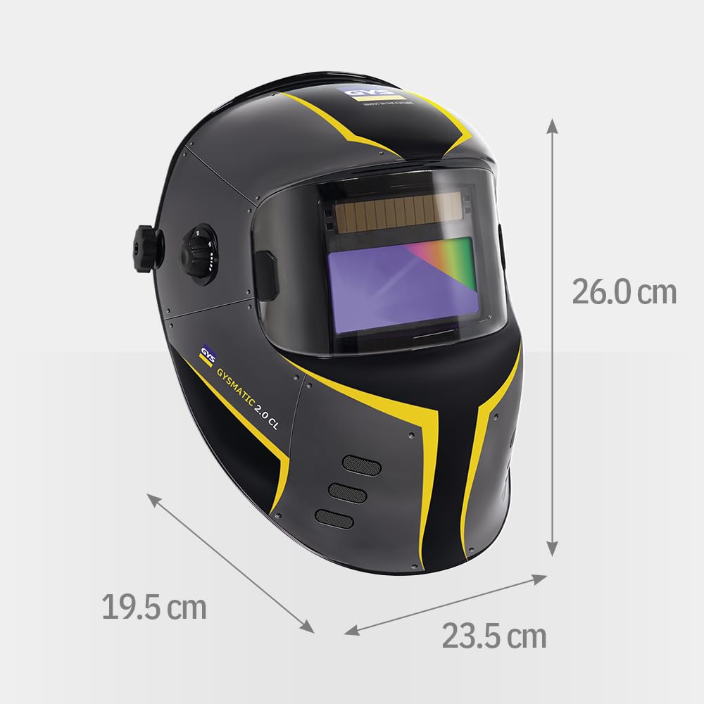 GYS, Masque de Soudage LCD GYSMATIC 2.0 CL True Color, Teinte 2/5>13, Champ de Vision 100x50mm, Assombrissement Auto 0,08ms, Classe Optique 1/1/1/2, pour MMA, TIG, MIG/MAG & Meulage
