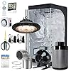BloomGrow 300W Full Spectrum UFO LED Light + 32”x32”x63” Grow Tent + 4” Inline Fan Filter Duct Combo + Hangers…