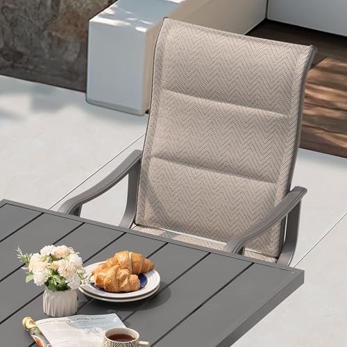 Image of NUU GARDEN 5 Piece Outdoor Patio Dining Set, 37 inch Table with Umbrella Hole and 4 Textilene Dining Chairs, Patio Furniture for Porch Poolside Garden, Beige