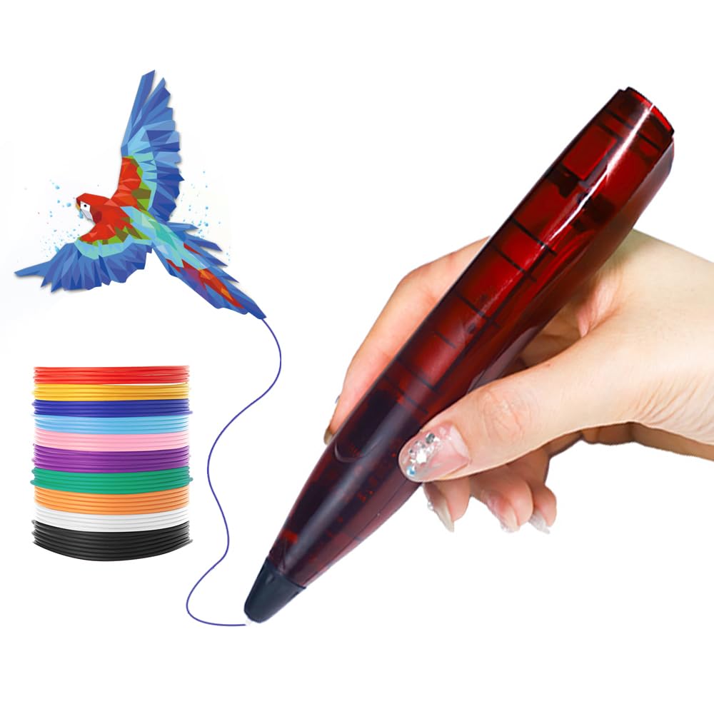 3D Stift für Kinder Set mit 24 Farben PLA-Kunststoff Filament,PLA-kompatibler 3D-Druckstift (Red)