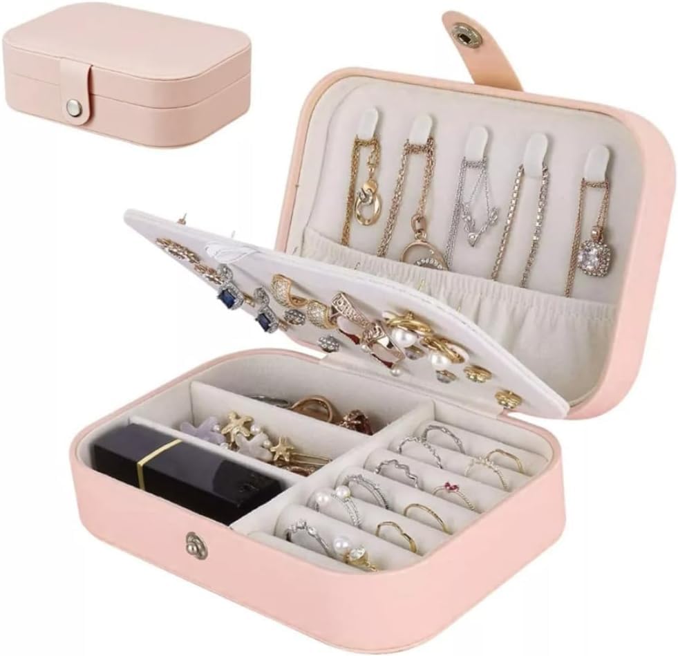 Porta Joias Portátil Encanto em Couro com Botão Organizador Premium para Anéis, Brincos, Colares e Bijuterias Estojo Compacto para Viagens e Uso Diário com Design Sofisticado