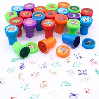 ZOCONE 30 Pcs Assorted Stampers Kit, Cute Carton Animal & Dinosaur Self Ink Stamps for Kids' Party Bags, Teacher & Birthday Gift