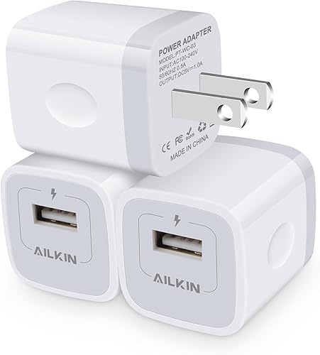Cargador USB, bloque de cargador para iPhone, paquete de 3 unidades de un solo puerto para iPhone, adaptador de corriente USB de pared, enchufe de