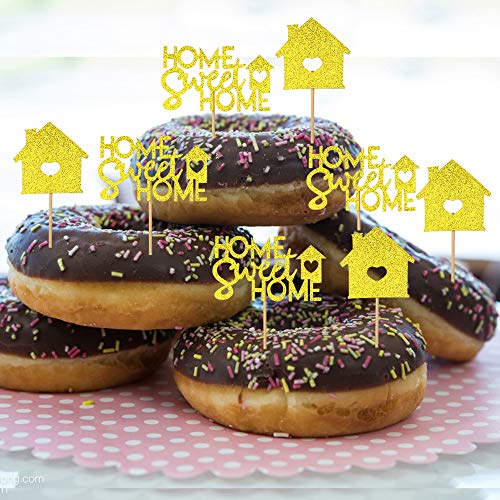 24 Pcs Gold Home Sweet Home Cupcake Toppers Glitter Key Housewarming Cupcake Picks Decorations For New Home Theme Party Cake Decorations Supplies #TOP2