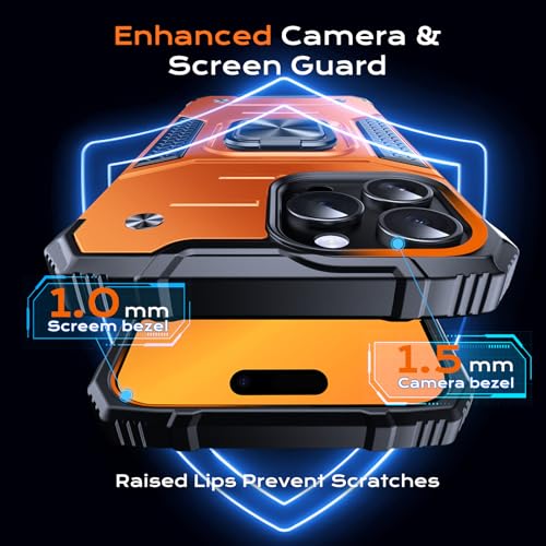 Image of Anqrp Heavy Duty Case for iPhone 15 Pro Case with Enhanced Ring Holder Grip Stand, Military Grade Shockproof Rugged Drop Protective Silicone Hard Slim iPhone 15 Pro Phone Case Cover,Orange