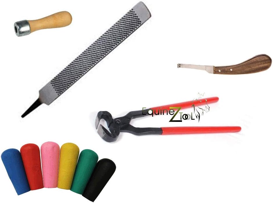 5 PCS Farrier Horse Hoof Care Kit–Complete Set of Nippers,Hoof Rasp,Ergonomic Handle,RH Poly Knife, Hoof Trimming,Shaping,&Shoeing Tools for Professional Farriers,Horse Owners,Equine Care Experts