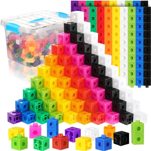 Jenaai 400 Pcs Math Linking Cubes with Storage Box, Plastic Counting Blocks, Colorful Math Cubes, Manipulative Connecting Snap Blocks for Early Math Construction Kindergarten Educational Toy (Blue)