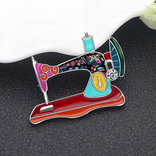 Image of Bonsny Enamel Alloy Rhinestone Sewing Machine Brooches Pin Jewelry For Women Girls Novelty Gift Charms