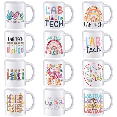 Didaey 12 Pcs Lab Tech Gifts Mugs Bulk, Lab Week 2026 Gifts, Medical Laboratory Professionals Week for Workers 11oz Ceramic Mugs Cup for Laboratory Science Scientist Nurse Doctor