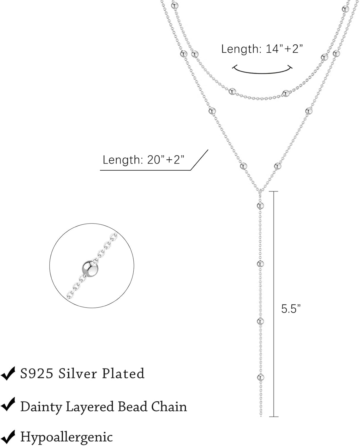 Gold Necklace for Women Trendy Lariat Y Necklace Dainty 14k Gold Plated/Silver Long Necklaces for Women Layered Beaded Drop Necklaces Simple Y-Shaped Chain Jewelry Gifts - Image 5