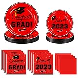 Graduation Table Decorations Party Supplies - Red Black Graduation Plates and Napkins Class of 2023