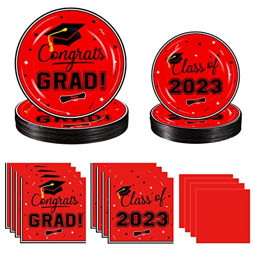 Graduation Table Decorations Party Supplies - Red Black Graduation Plates And Napkins Class Of 2023 Disposable Dinnerware Set For College High School Congrats Graduation Party Favors, Serve 50 #TOP26