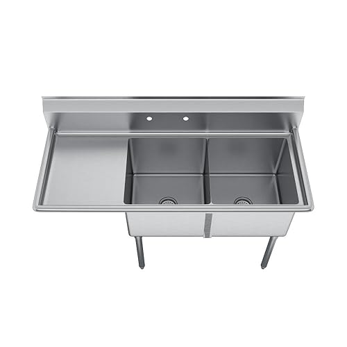 Miniatura 2 de Elkay Foodservice Fregadero de 2 compartimentos, 56.5 x 26.75 pulgadas OA, altura de trabajo de 36 pulgadas, cuenco 18 x 18, 14 profundos, protector