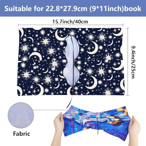 CRASPIRE Moon Star Stretchable Book Cover Navy Blue Washable Reusable Large Nylon Cloth Polyester Book Protector Elastic Notebook Wraps Suitable for Most Hardcover Books - Image 2
