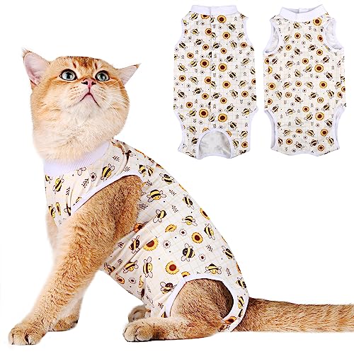 Image of Cat Surgery Recovery Suit Cats Surgical Onesie After Surgery Female Male Cat Post Spay Neuter Bodysuit Anti-Licking Wounds Cat Cone Alternative Yellow Bee /M