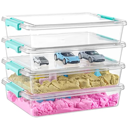 Image of Stebopum 6 QT Clear Plastic Storage Bins with Lids, Stackable Sensory Bin Tools, Arts Crafts Organizers and Storage Containers with Lids for Home, Office, Classroom and Workshop Organization, 4 Pack