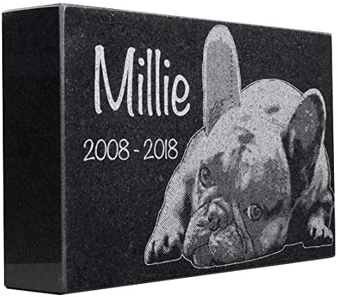 Black Granite Memorial Headstone for Lost Loved Ones, Dogs, Cats, and Family Pets. " Great for Your Garden, Tree Dedication, or in a Cemetery. Includes your personal photo and text. (12 x 8 x 2")