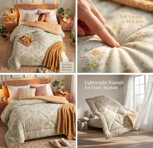 Image of VAS COLLECTIONS Feather Cotton Reversible AC Comforter for Double Bed | Super Soft 220 GSM Quilt /Duvet /Dohar | Lightweight All-Season Comforter | 90 x 100 Inches (1 Piece), Mustard