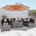 Aoxun Patio Furniture Sets, 9-Piece Outdoor Patio Furniture with 44'' Propane Gas Firepit Table and 11FT X 11FT Cantilever Umbrella, Wicker Outdoor Conversation Set for Backyard