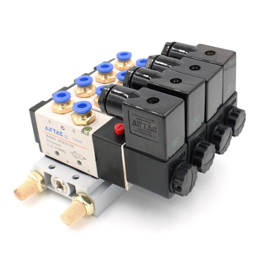 4V210-08 DC12V DC24V AC110V AC220V Pojedyncza głowica pneumatyczny zawór elektromagnetyczny 2 pozycje 5-drożne 4 z łącznikiem podstawowym (DC24V, 12 mm)