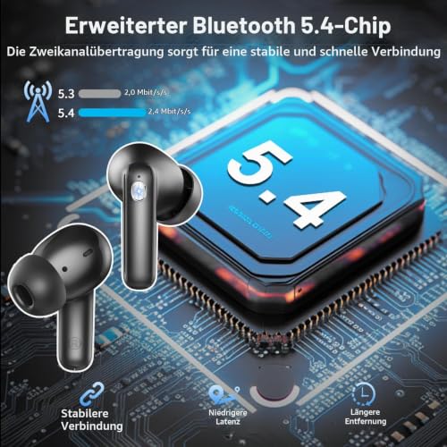 Bluetooth Kopfhörer, 2026 Kopfhörer Kabellos Bluetooth 5.4 HiFi Stereo, 56 Std Spielzeit In Ear Kopfhörer mit 6 ENC Noise Cancelling Mics… – Ansicht 3