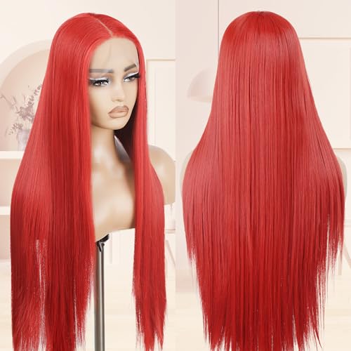 BLL Red Lace Front Wig 30 Inch Straight Synthetic Hair Wig