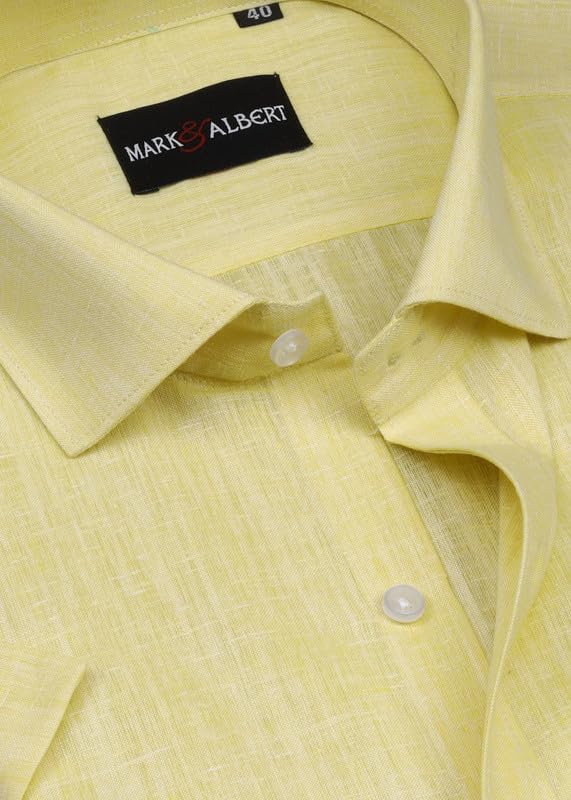 Image of MARK & ALBERT Men's Half Sleeve Pure Linen White Shirt