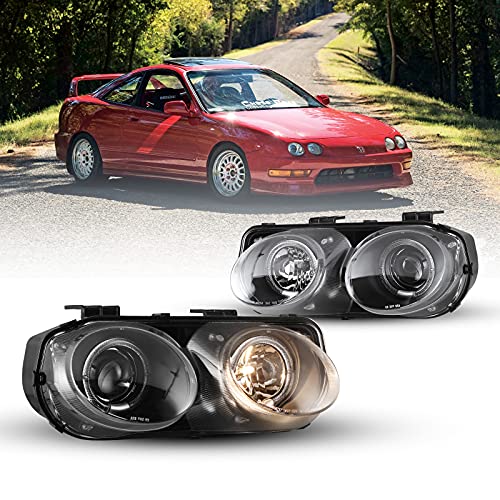 Headlight Assembly Fit for 1998 1999 2000 2001 Acura Integra Halo Projector,WOLFSTORM 1998-2001 Acura Integra Halo Projector Head Lights Replacement