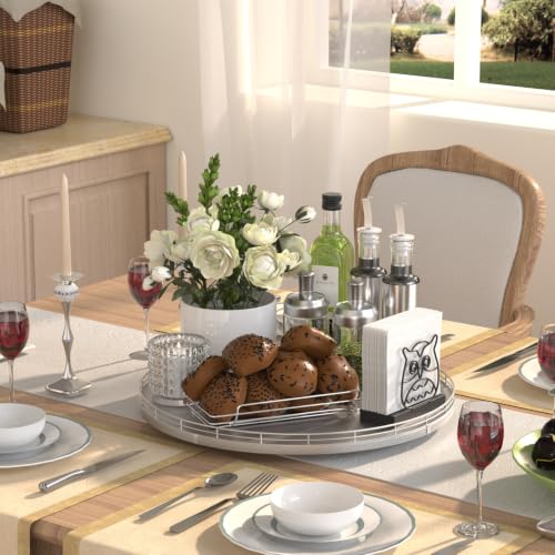 Image of Oroyutor 16-Inch Oak Lazy Susan Organizer with Silver Iron Rail