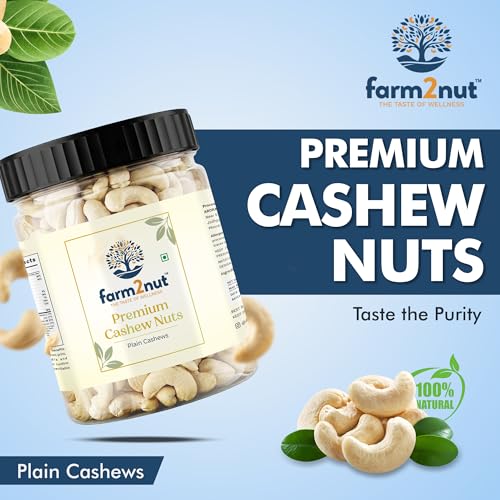 Image of farm2nut W180 Extra large Size Cashew Nuts (250g) | 100% Natural Whole Kaju | Airtight Jar | Fresh & Crunchy nuts