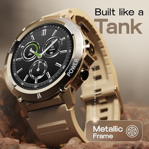 Image of GOBOULT Tuff Hawk Smart Watch 1.39'' HD Display, BT Calling, Working Crown, 150+Watchfaces, 450 Nits Brightness, AI Voice Assistant, SpO2 Monitoring (Green) (Sandstone)