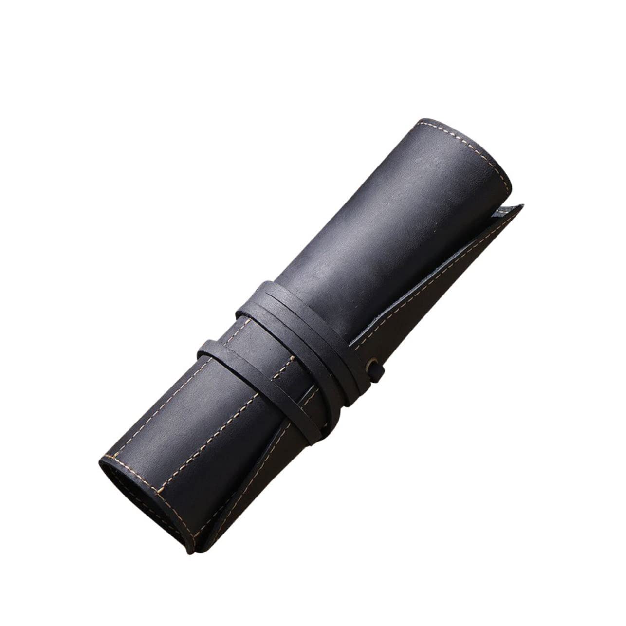 Estuche Enrollable de Cuero Vintage Costura a Mano para Bolígrafos y Lápices Diseño Retro Elegante y Práctico Color Negro para Oficina y Universidad
