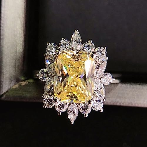 Viyuroyk S925 Sterling Silver fashion Color Diamond timeless engagement ring Cubic Zirconia Rings Diamond Rings for Women Jewelry Findings Earring Backs Findings (US Code 7)