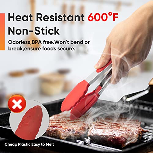Small Silicone Tongs for Cooking,3 PCS 7-Inch Mini Serving Tongs-600°F Heat Resistant Non Stick Stainless Steel Tong with Silicone Tips Food Tong Cooking Tongs for Salad,Barbecue,Buffet Serving - Image 5