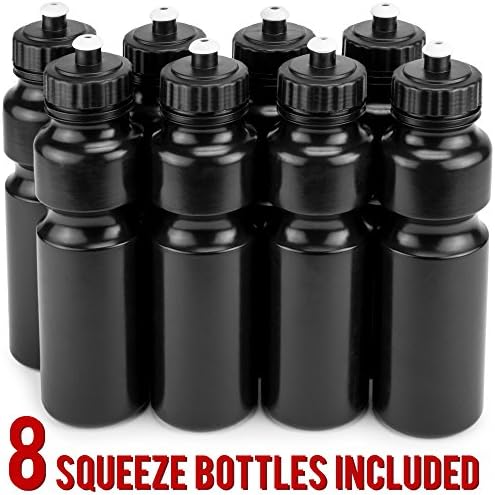 Crown Sporting Goods Collapsible Sports Drink Carrier with 8 Plastic 36 OZ Screw-top Squeeze Bottles