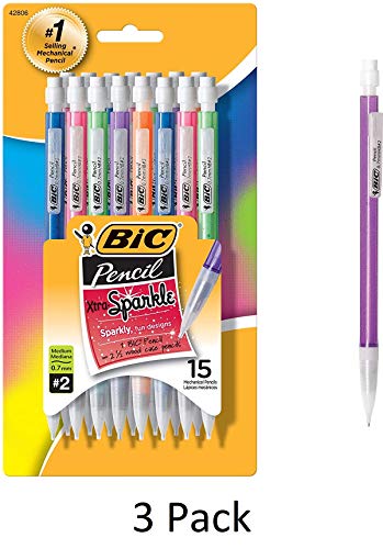 BIC Xtra Sparkle Mechanical Pencil, Colorful Barrel, Medium Point (0.7mm), 15-Count, 3 Pack