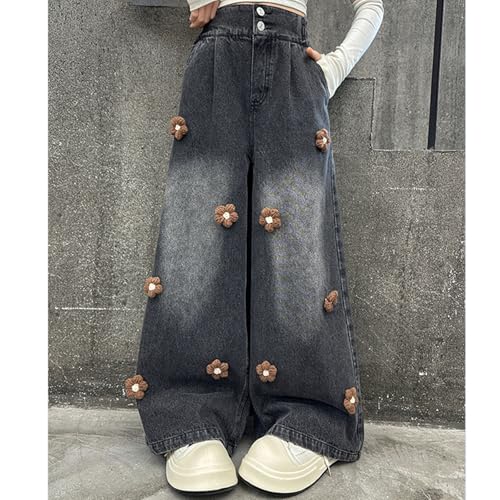 Baggy Jeans for Teen Girls Wide Leg Bell Bottom Jeans Kids Casual Retro Embroidered Trendy Y2K Flare Trousers3