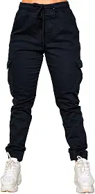 Calça Jogger Cargo Feminina Com Punho Bolso Lateral Sarja