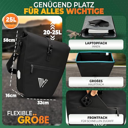 MIVELO 2in1 Fahrradtasche Gepäckträgertasche wasserdicht 100% PVC frei + Laptopfach + Schultergurt...